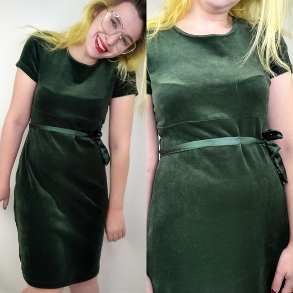 Vintage Dresses & Skirts - Vintage Basic Editions  Green velvet Dress